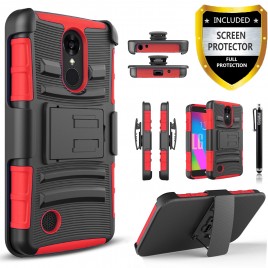 LG K30 Case, LG K10 2018 Case, Dual Layers [Combo Holster] Case And Built-In Kickstand Bundled with [Tempered Glass Screen Protector] Hybrid Shockproof And Circlemalls Stylus Pen (Red)